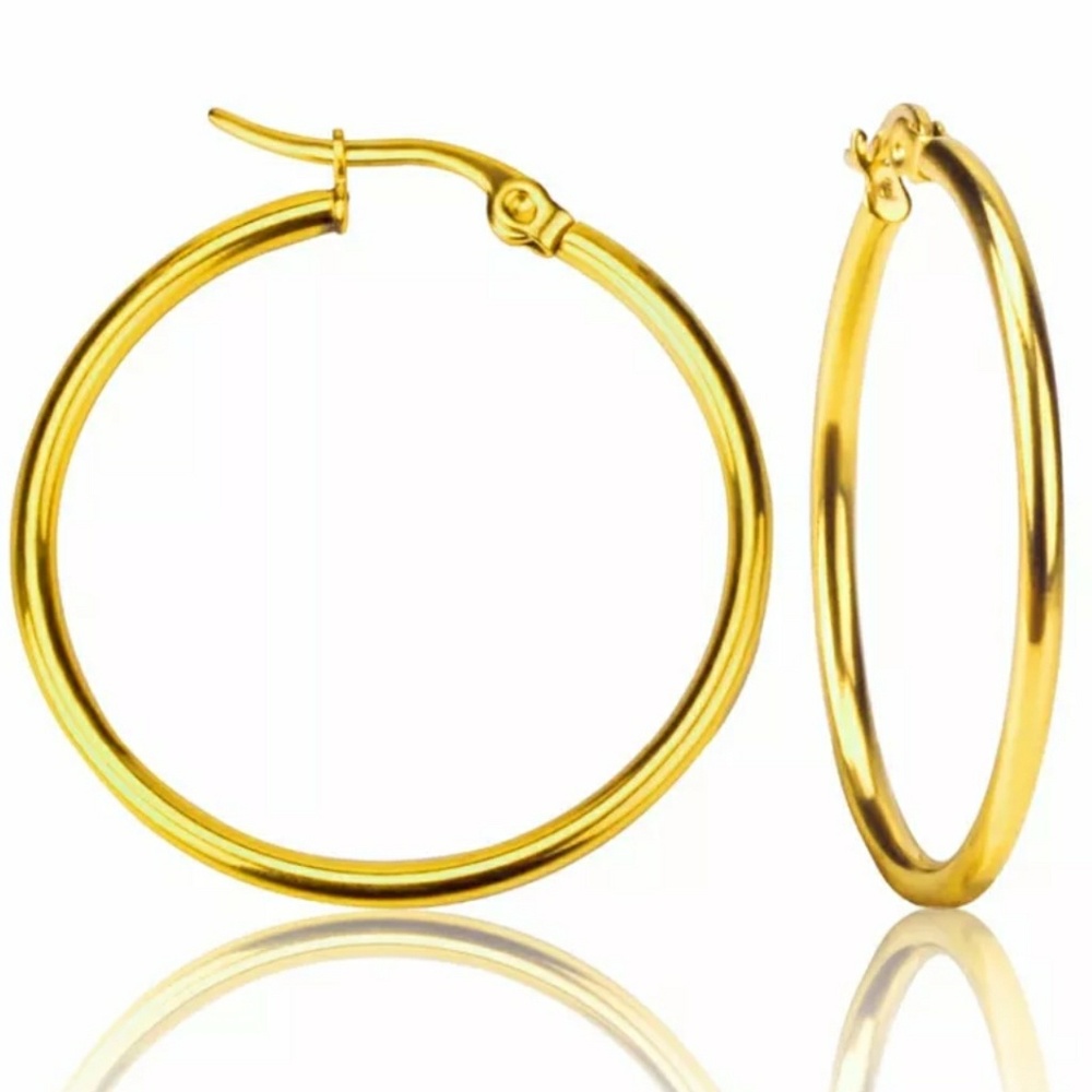 NEW Yellow Gold Tone 2" Round Circle Hoop Earrings - Picture 3 of 7